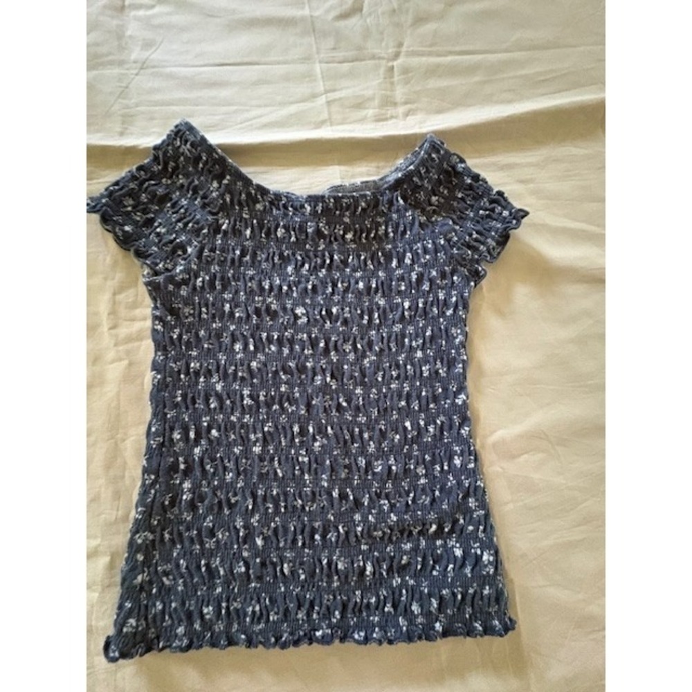 Abercrombie Kids Girls Blue Floral Strech Boat Neck Short Sleeve Top Sz7/8 Shirt